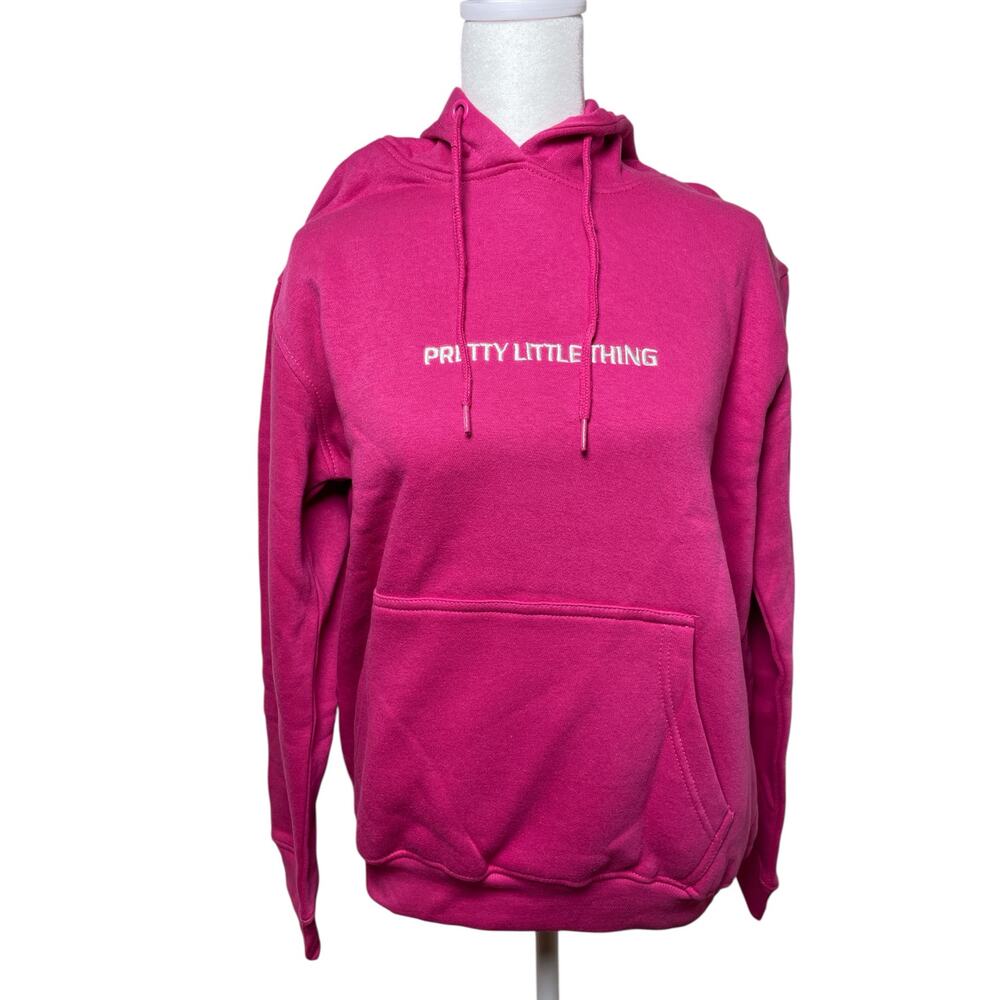 PrettyLittleThing Hot Pink Embroidery Size S Slogan Hoodie NWT
